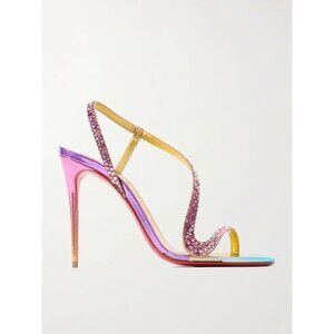 CHRISTIAN LOUBOUTIN Rosalie 100 Crystal Metallic Leather Sandals heels size 36
